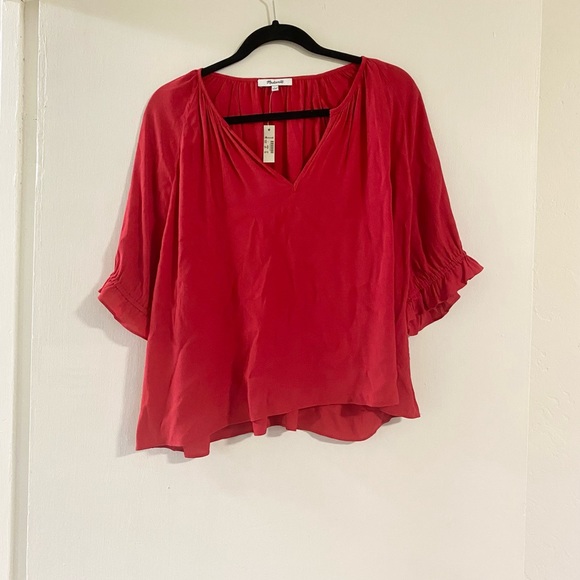 madewell red nothced ruffle blouse - Picture 2 of 6